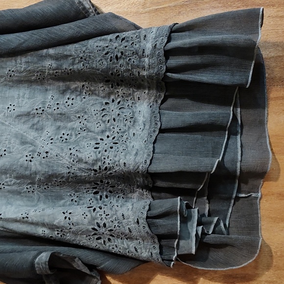 Pretty Angel Graphite Linen Blend Layered Top Eyelet Shabby Chic Lagenlook Sz XL - Picture 3 of 10